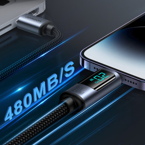 Кабел за зареждане и данни с дисплей и оплетка JOYROOM USB Type C към Lightning 20W 1.2m S-CL020A16 черен - Img 6