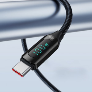 Кабел за зареждане и данни с дисплей и оплетка WOZINSKY USB Type C към USB Type C WUCCC1 Power Delivery 100W 1m черен - Img 7