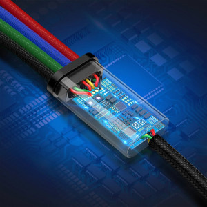Кабел за зареждане и данни с оплетка BASEUS кабел USB 4in1 USB Type A към 2x Lightning / USB Type C / micro USB 3.5A 1.2m черен (CA1T4-A01) - Img 10