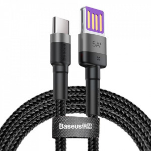 Кабел за зареждане и данни с оплетка BASEUS Cafule USB Type A към USB Type C с бързо зареждане 3.0 40W 1m (CATKLF-PG1) сив / черен - Img 1