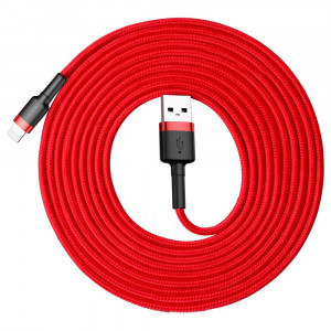 Кабел за зареждане и данни с оплетка BASEUS Cafule USB Type A към Lightning с бързо зареждане 3.0 2A 3m червен (CALKLF-R09) - Img 1