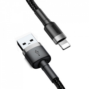 Кабел за зареждане и данни с оплетка BASEUS Cafule USB Type A към Lightning с бързо зареждане 3.0 1.5A 2m (CALKLF-CG1) черен / сив - Img 1