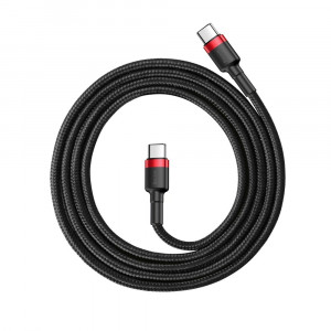 Кабел за зареждане и данни с оплетка BASEUS Cafule USB Type C към USB Type C Power Delivery 2.0 60W 20V 3A с бързо зареждане 3.0 1m черен / червен (CATKLF-G91) - Img 4