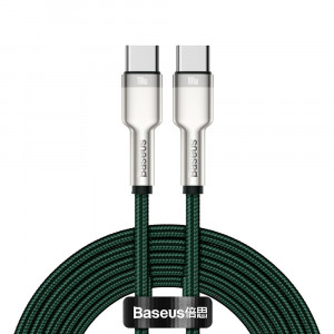 Кабел за зареждане и данни с оплетка BASEUS Cafule USB Type C към USB Type C 100W 20V 5A Power Delivery 2m зелен (CATJK-D06) - Img 1
