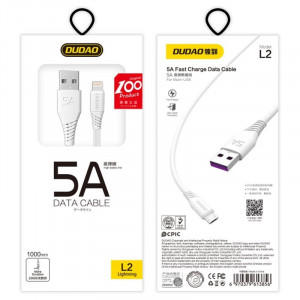 Кабел за зареждане и данни с оплетка DUDAO USB Type A към micro USB 5A 1m (L2m) бял - Img 3