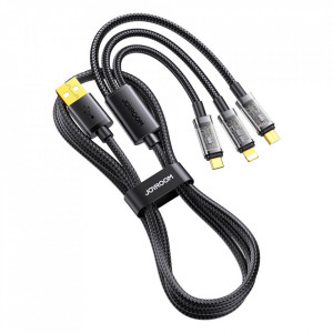 Кабел за зареждане и данни с оплетка JOYROOM 3in1 USB Type A към USB Type C / Lightning / micro USB 3.5A 1.2m черен (S-1T3015A5) - Img 2
