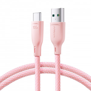 Кабел за зареждане и данни с оплетка JOYROOM Multi-Color SA34-AC6 USB Type A към USB Type C 100W с бързо зареждане 1m розов - Img 1