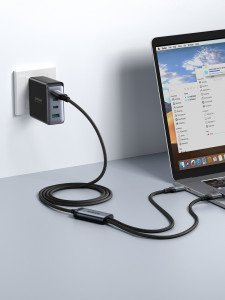 Кабел за зареждане и данни с оплетка JOYROOM Speedy SA21-1T2 USB Type C към USB Type C / Lightning 100W 1.5m черен - Img 6