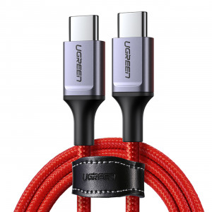 Кабел за зареждане и данни с оплетка UGREEN US294 USB Type C 2.0 към USB Type C 2.0 3A 1m червен - Img 1