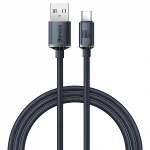 Кабел за зареждане и данни BASEUS Crystal Shine USB Type A към USB Type C с бързо зареждане 100W 1.2m (CAJY000401) черен - Img 1