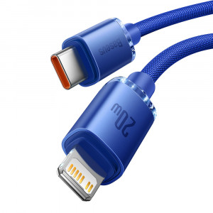 Кабел за зареждане и данни BASEUS Crystal Shine USB Type C към Lightning с бързо зареждане 20W 1.2m син (CAJY000203) - Img 2