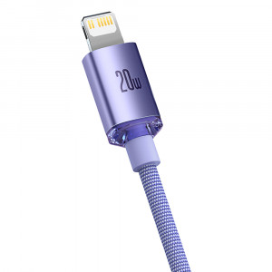 Кабел за зареждане и данни BASEUS Crystal Shine USB Type C към Lightning с бързо зареждане 20W 1.2m лилав (CAJY000205) - Img 3