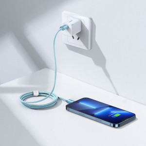 Кабел за зареждане и данни BASEUS Crystal Shine USB Type C към Lightning с бързо зареждане 20W 1.2m син (CAJY001303) - Img 8