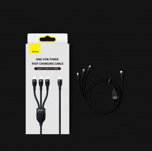 Кабел за зареждане и данни BASEUS Flash II USB Type C / USB Type A към Lightning / USB Type C / micro USB 100W 1.5m (CASS030201) черен - Img 14