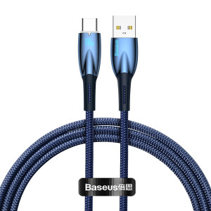 Кабел за зареждане и данни BASEUS Glimmer USB Type A към USB Type C с бързо зареждане 100W 480Mb/s 1m син - Img 1