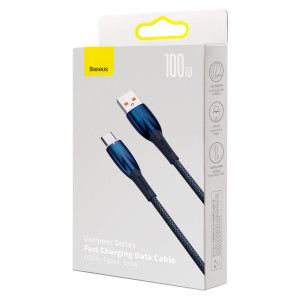 Кабел за зареждане и данни BASEUS Glimmer USB Type A към USB Type C с бързо зареждане 100W 480Mb/s 1m син - Img 5