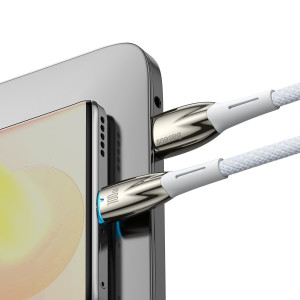 Кабел за зареждане и данни BASEUS Glimmer USB Type A към USB Type C с бързо зареждане 100W 480Mb/s 1m бял - Img 9