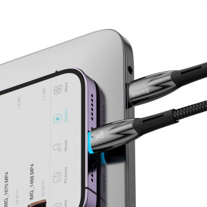 Кабел за зареждане и данни BASEUS Glimmer USB Type C към Lightning с бързо зареждане 480Mb/s Power Delivery 20W 2m черен - Img 10