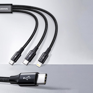 Кабел за зареждане и данни BASEUS Rapid 3in1 USB Type C към USB Type C / Lightning / micro USB 20W 1.5m зелен (CAMLT-SC06) - Img 12