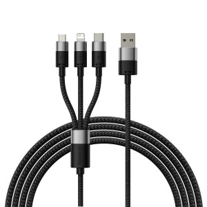 Кабел за зареждане и данни BASEUS StarSpeed 3in1 USB Type A към micro USB / Lightning / USB Type C 3.5A 1.2m черен - Img 1