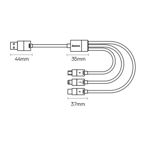 Кабел за зареждане и данни BASEUS StarSpeed 3in1 USB Type A към micro USB / Lightning / USB Type C 3.5A 1.2m черен - Img 7