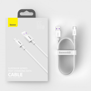 Кабел за зареждане и данни BASEUS Superior USB Type A към USB Type C с бързо зареждане 66 W 6A 1m бял (CATYS-02) - Img 16