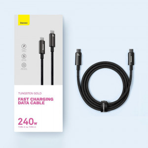 Кабел за зареждане и данни BASEUS Tungsten Gold USB Type C към USB Type C 480Mb/s 240W 1m CAWJ040101 черен - Img 5