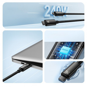 Кабел за зареждане и данни BASEUS Tungsten Gold USB Type C към USB Type C 480Mb/s 240W 3m CAWJ040101 черен - Img 8