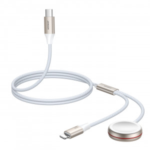 Кабел за зареждане и данни JOYROOM 2in1 USB Type C към Lightning / безжично зарядно за Apple Watch 1.5m бял (S-IW011) - Img 6