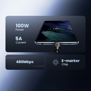 Кабел за зареждане и данни UGREEN US562 USB Type C към USB Type C Power Delivery с бързо зареждане 1.5m черен - Img 10