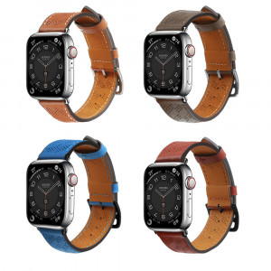 Каишка от естествена кожа Leather - Apple Watch 41mm Series 9 / 41mm Series 8 / 41mm Series 7 / 40mm Series 6 / 40mm SE / 40mm Series 5 / 40mm Series 4 / 38mm Series 3 / 38mm Series 2 / 38mm (1st gen) тъмнокафяв - Img 6
