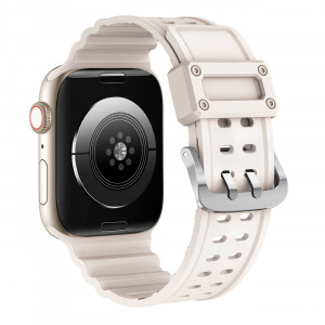 Каишка със стоманена закопчалка Triple Protection - Apple Watch 41mm Series 9 / 41mm Series 8 / 41mm Series 7 / 40mm Series 6 / 40mm SE / 40mm Series 5 / 40mm Series 4 / 38mm Series 3 / 38mm Series 2 / 38mm (1st gen) бежов - Img 4
