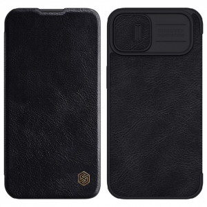 Калъф тип книга от еко кожа с подвижно покритие за камерата NILLKIN Qin Leather Pro - iPhone 14 Plus черен - Img 1
