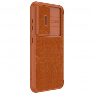Калъф тип книга от еко кожа с подвижно покритие за камерата NILLKIN Qin Leather Pro - Samsung Galaxy S23+ кафяв - Img 4