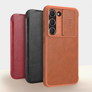 Калъф тип книга от еко кожа с подвижно покритие за камерата NILLKIN Qin Leather Pro - Samsung Galaxy S23+ кафяв - Img 8