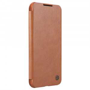 Калъф тип книга от еко кожа с подвижно покритие за камерата NILLKIN Qin Leather Pro - Samsung Galaxy S22+ кафяв - Img 6