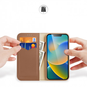 Калъф тип книга от естествена кожа DUX DUCIS Hivo със система против кражба - iPhone 14 кафяв - Img 2