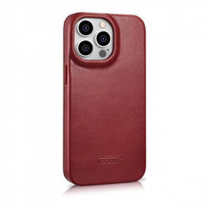 Калъф тип книга от естествена кожа iCARER CE Oil Wax Premium MagSafe - iPhone 14 Pro червен - Img 4