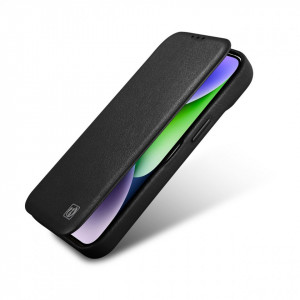 Калъф тип книга от естествена кожа iCARER CE Oil Wax Premium MagSafe - iPhone 14 Pro черен - Img 9