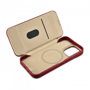 Калъф тип книга от естествена кожа iCARER CE Oil Wax Premium MagSafe - iPhone 14 Pro червен - Img 17