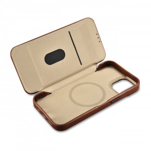 Калъф тип книга от естествена кожа iCARER CE Oil Wax Premium MagSafe - iPhone 14 Plus кафяв - Img 17