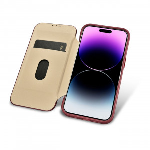 Калъф тип книга от естествена кожа iCARER CE Oil Wax Premium MagSafe - iPhone 14 Pro Max червен - Img 17