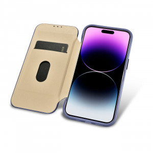 Калъф тип книга от естествена кожа iCARER CE Oil Wax Premium MagSafe - iPhone 14 Pro Max светлолилав - Img 17
