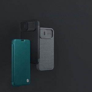 Калъф тип книга с подвижно покритие за камерата NILLKIN Qin Cloth Pro - iPhone 14 Plus сив - Img 7