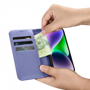 Калъф тип книга iCARER Wallet 2в1 против кражба - iPhone 14 Cover светлолилав - Img 13