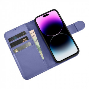 Калъф тип книга iCARER Wallet 2в1 против кражба - iPhone 14 Pro Cover светлолилав - Img 9