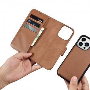 Калъф тип книга iCARER Wallet 2в1 против кражба - iPhone 14 Pro Cover кафяв - Img 15