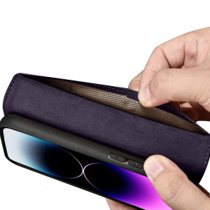 Калъф тип книга iCARER Wallet 2в1 против кражба - iPhone 14 Pro Max тъмнолилав - Img 11