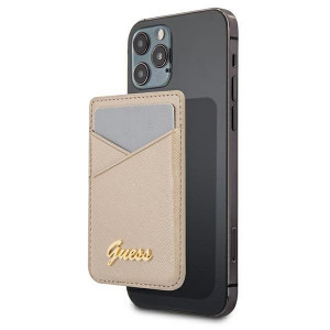 Магнитен джоб за карти GUESS Saffiano GUWMSSASLGO MagSafe златен - Img 1