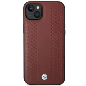 Оригинален гръб от еко кожа BMW Leather Diamond BMHCP14S22RFGR - iPhone 14 бургундско червен - Img 3